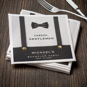 Suspenders Bowtie Cheers Gentlemen Bachelor Party Napkin