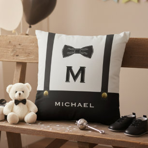 Suspenders & Bowtie Name Monogram Baby Boy Cushion