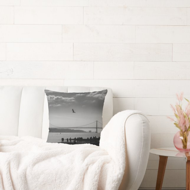 Suspension Bridge in Lisbon Black and White Photo Cushion (Couch)