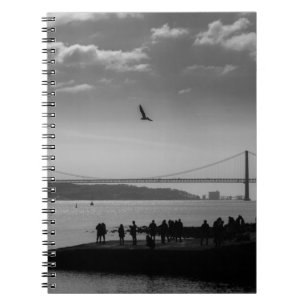 Suspension Bridge in Lisbon Black and White Photo Notebook