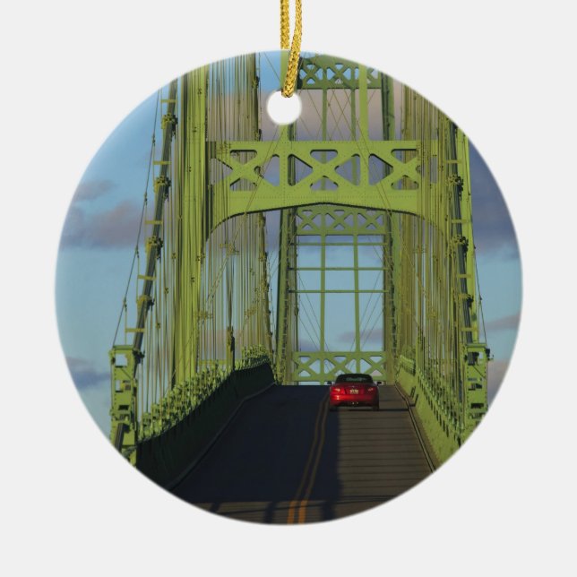 Suspension bridge onto Little Deer Isle Ceramic Tree Decoration (Front)