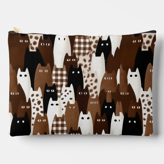 Suspicious Cats Pattern – Mocha Brown Palette – Ar Accessory Pouch (Front)