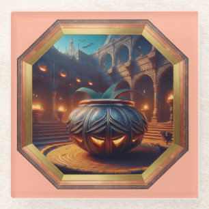 Suspicious Flowerpot Lurks In Courtyard Glass Coaster