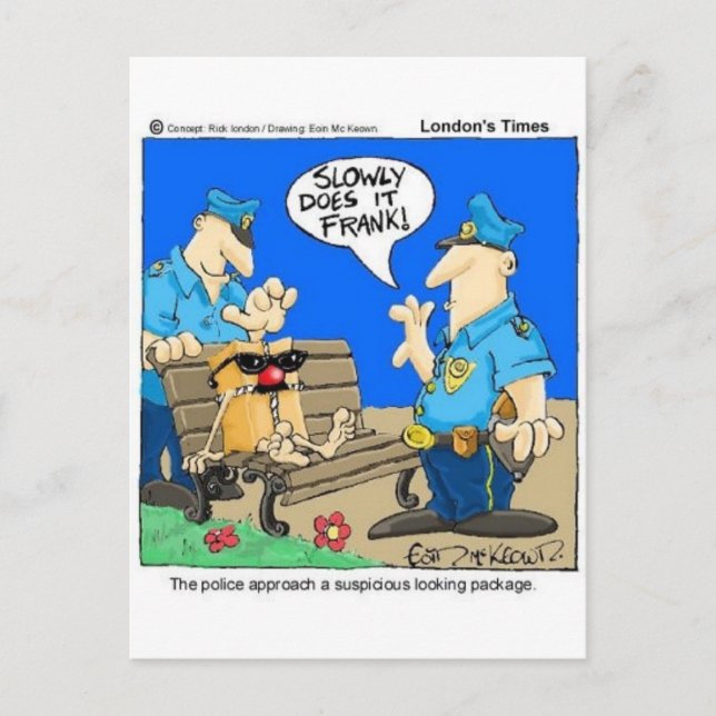 Suspicious Package Funny Police Cartoon Gifts Postcard (Front)