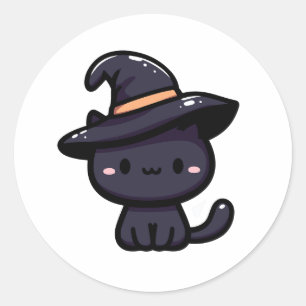 Süße Schwarze Katze mit Hexenhut Classic Round Sticker