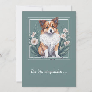 Süßer Collie umringt von Blumen -  Invitation