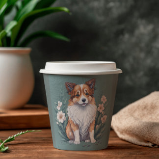 Süßer Collie umringt von Blumen -  Paper Cups