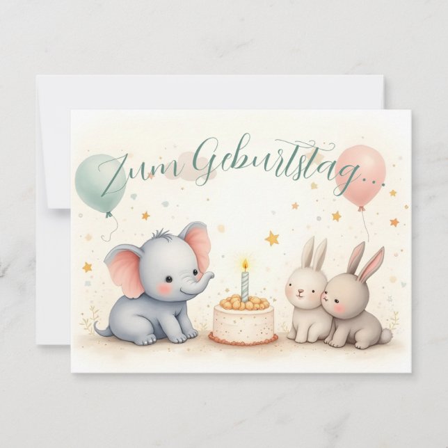 Süßer Geburtstagsgruß mit Tierfreunden (Front)