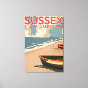 Sussex, England Vintage locomotive Travel Poster Canvas Print