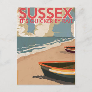 Sussex, England Vintage locomotive Travel Poster Postcard