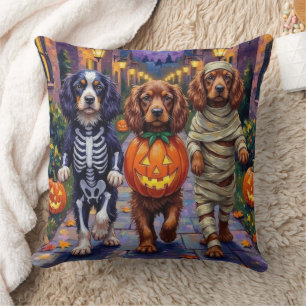 Sussex Spaniel Dogs in Halloween Costumes Cushion