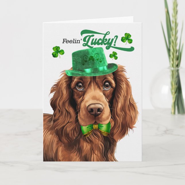 Sussex Spaniel Feelin' Lucky St Patrick's Day Holiday Card (Front)