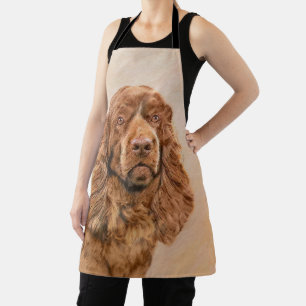 Sussex Spaniel Painting - Cute Original Dog Art Apron