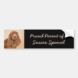 Sussex Spaniel Painting - Cute Original Dog Art Bumper Sticker