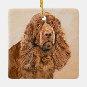 Sussex Spaniel Painting - Cute Original Dog Art Ceramic Ornament