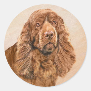Sussex Spaniel Painting - Cute Original Dog Art Classic Round Sticker