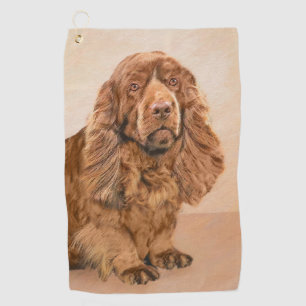 Sussex Spaniel Painting - Cute Original Dog Art Golf Towel