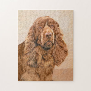 Sussex Spaniel Painting - Cute Original Dog Art Jigsaw Puzzle