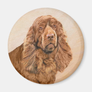 Sussex Spaniel Painting - Cute Original Dog Art Magnet