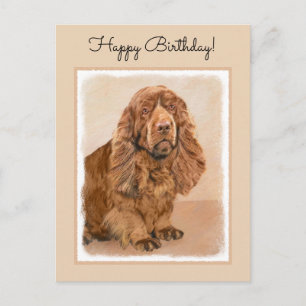 Sussex Spaniel Painting - Cute Original Dog Art Postcard