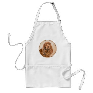 Sussex Spaniel Painting - Cute Original Dog Art Standard Apron