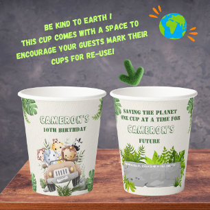 Sustainable Cute Kawaii Green Wild Safari Animals  Paper Cups