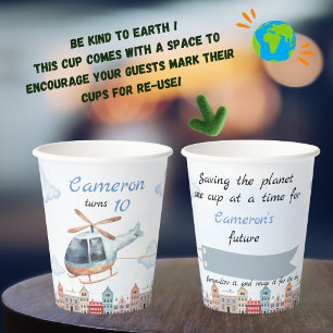 Sustainable Reusable Blue Watercolor Helicopter Paper Cups