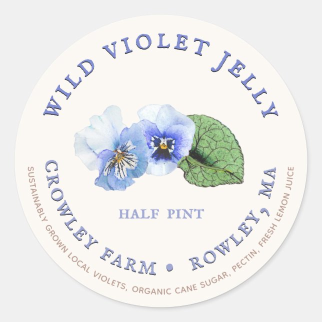 Sustainably Grown Wild Violet Jelly Label (Front)