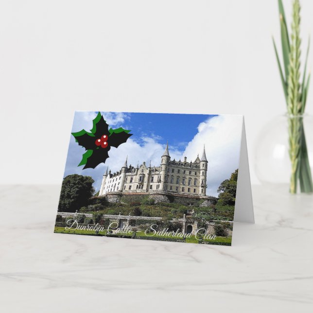 Sutherland Clan's Dunrobin Castle Holly Holiday Card (Front)