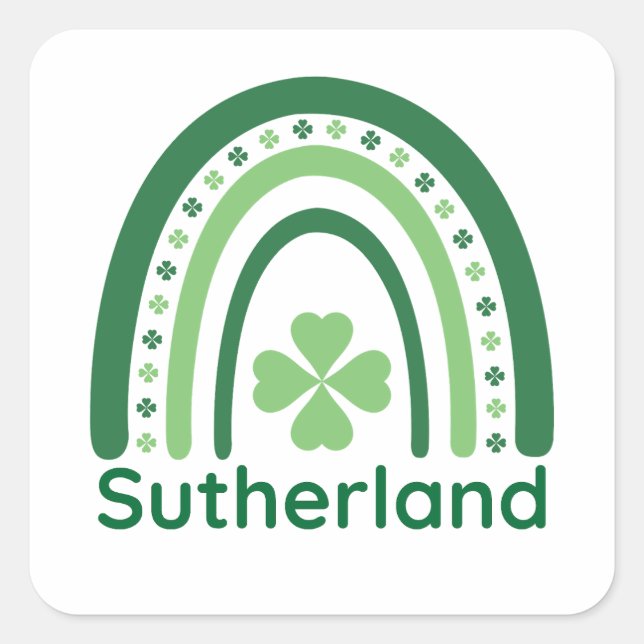 Sutherland Name Clover Boho Rainbow Square Sticker (Front)