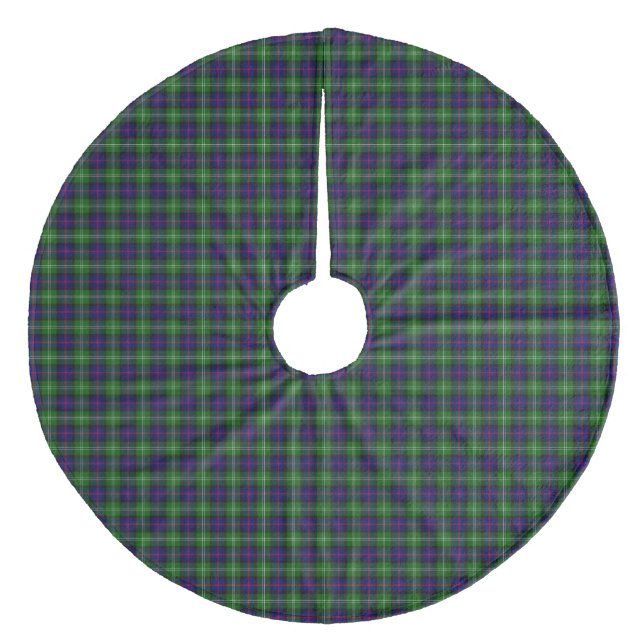 Sutherland tartan blue green plaid fleece tree skirt (Front)