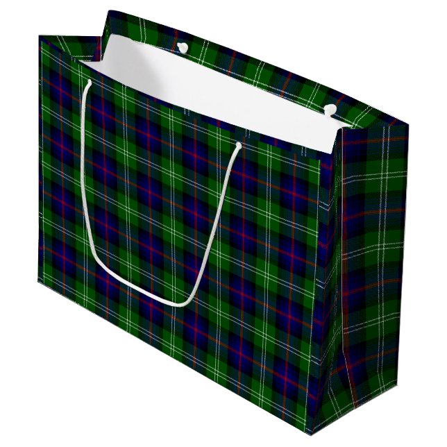 Sutherland tartan blue green plaid large gift bag (Front Angled)