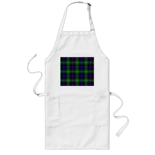 Sutherland tartan blue green plaid long apron (Front)