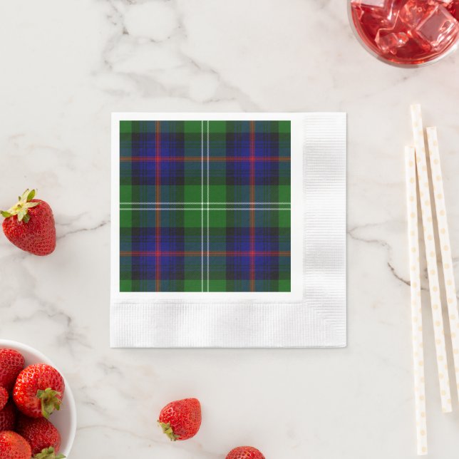 Sutherland tartan blue green plaid napkin (Insitu)