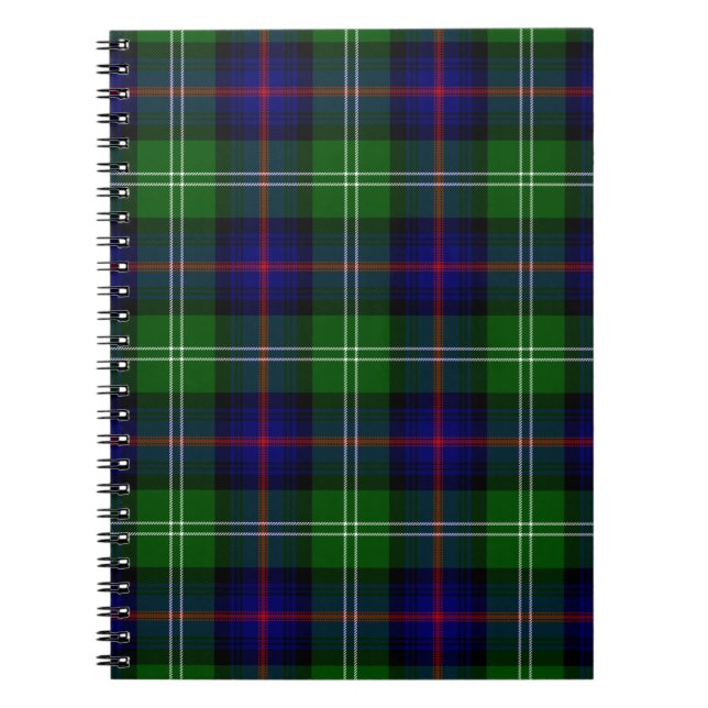 Sutherland tartan blue green plaid spiral notebook (Front)
