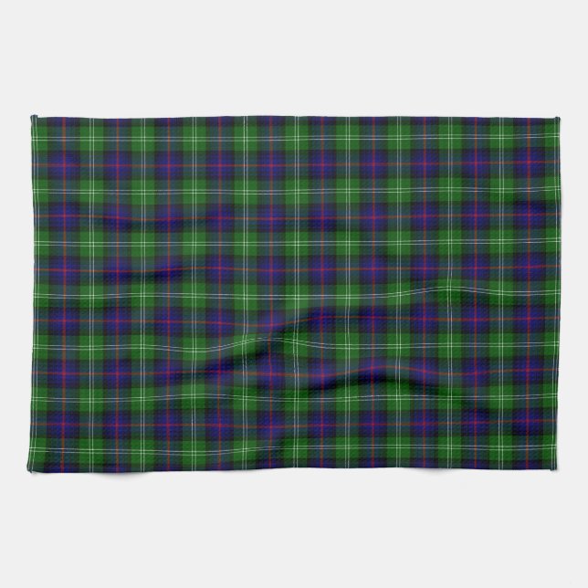 Sutherland tartan blue green plaid tea towel (Horizontal)