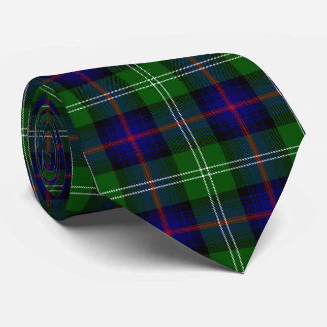 Sutherland tartan blue green plaid tie (Rolled)