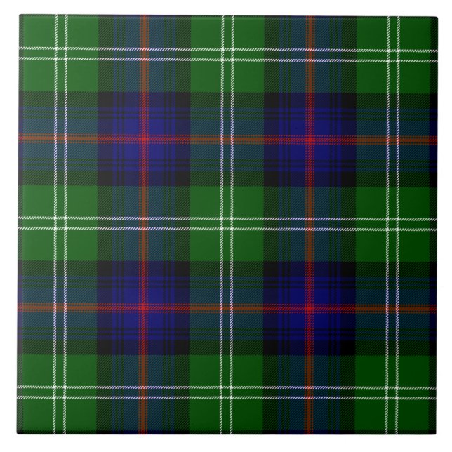 Sutherland tartan blue green plaid tile (Front)