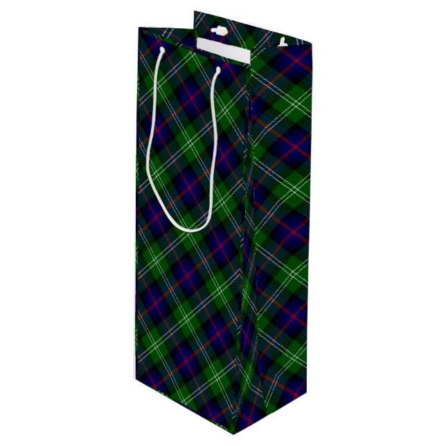 Sutherland tartan blue green plaid wine gift bag (Front Angled)