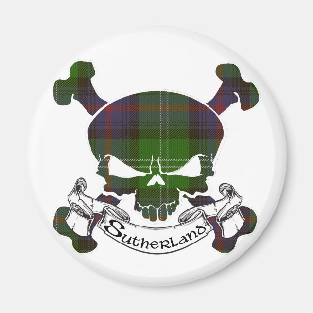 Sutherland Tartan Skull Magnet (Front)