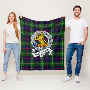 Sutherland Weathered Clan Badge Tartan Plaid Fleece Blanket