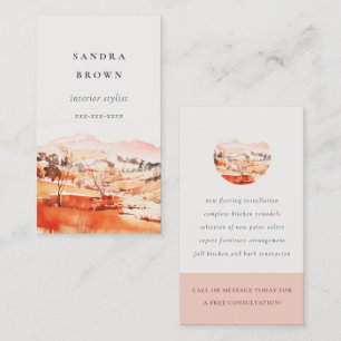 Sutle Blush Orange Watercolor Woods Mountain Business Card