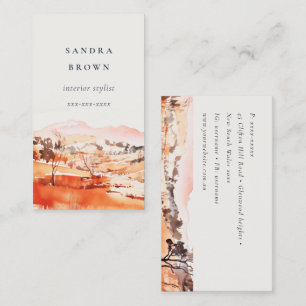Sutle Blush Orange Watercolor Woods Mountain Business Card