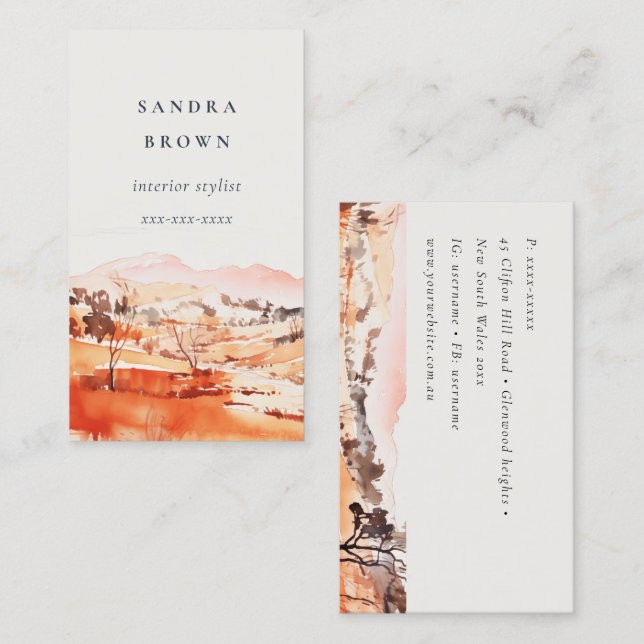 Sutle Blush Orange Watercolor Woods Mountain  Business Card (Front/Back)