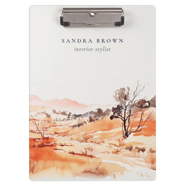 Sutle Blush Orange Watercolor Woods Mountain  Clipboard (Front)