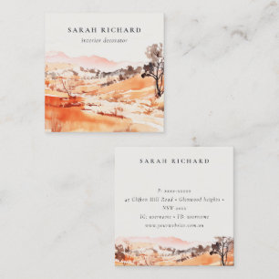 Sutle Blush Orange Watercolor Woods Mountain Square Business Card