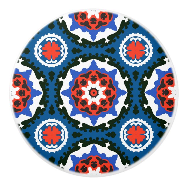 Suzani Pattern With Bold Ornament Ceramic Knob (Front)
