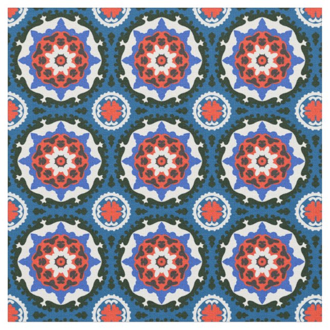 Suzani Pattern With Bold Ornament Fabric (Close Up)
