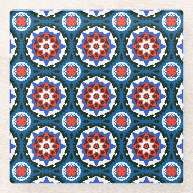 Suzani Pattern With Bold Ornament Glass Coaster (Front)