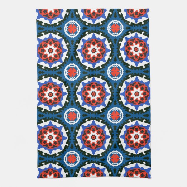 Suzani Pattern With Bold Ornament Tea Towel (Vertical)